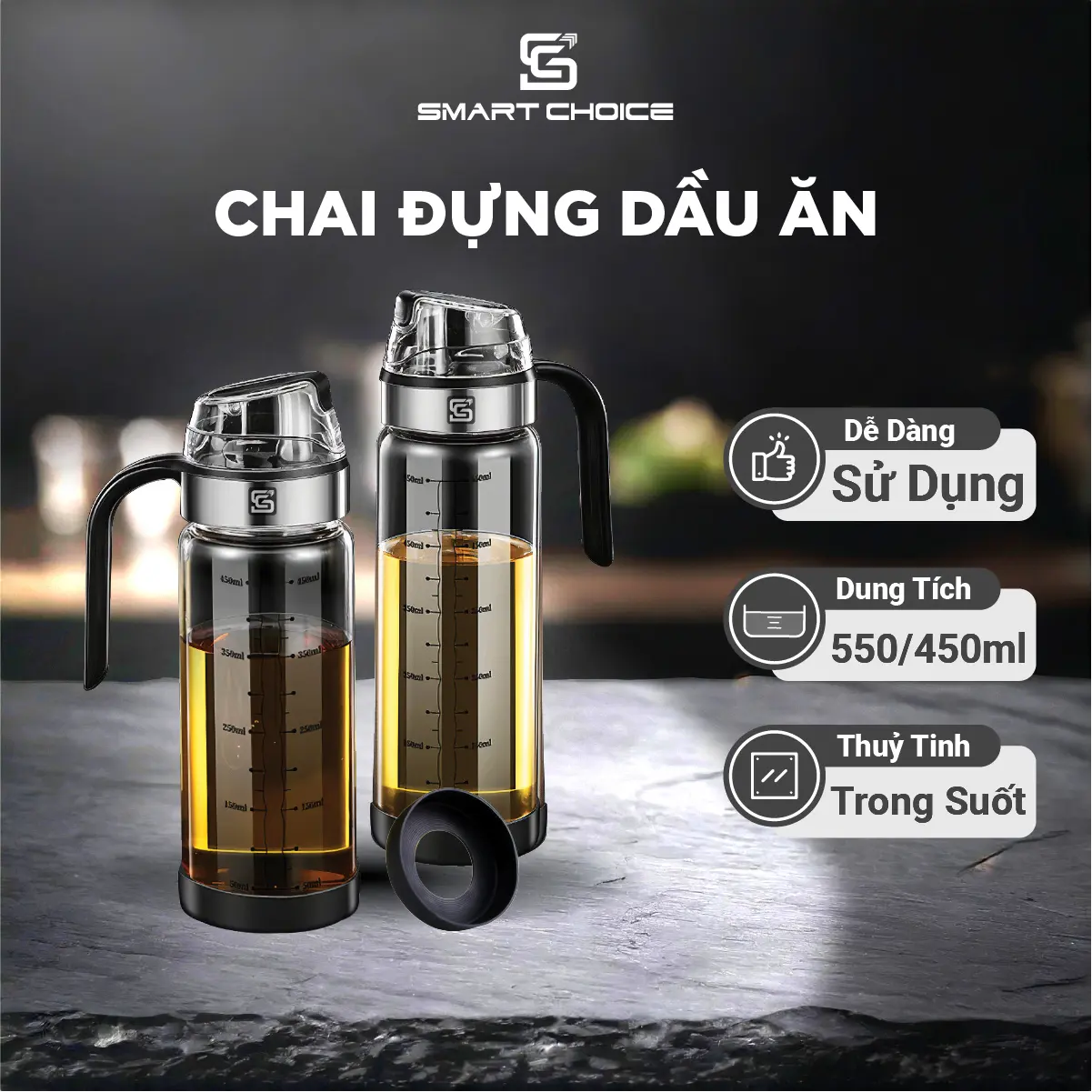 Chai Đựng Dầu Ăn SmartChoice Dung Tích 550ml Bình Đựng Dầu Ăn Lọ Đựng Nước Mắm Chia Vạch Rõ Ràng SCG-PK002