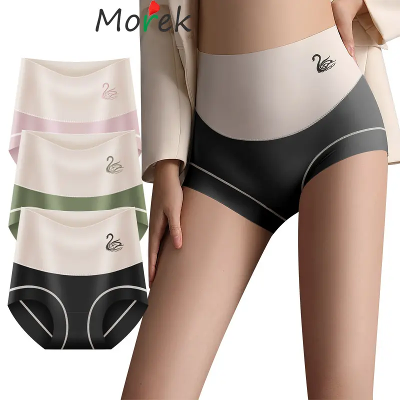 Ice Silk Panty Briefs Women High Waist Seamless Underwear Undies
