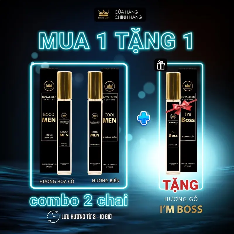 [MUA 1 TẶNG 1] Combo 2 Nước Hoa Lịch Lãm Tặng 1 I'm Boss Ông Chủ ROYAL MEN  Hương Thơm Nam Tính - Mạnh Mẽ - Lôi Quấn 10ml