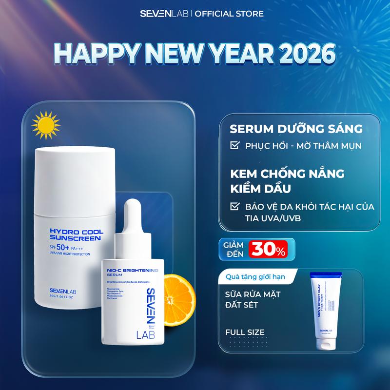  Combo serum dưỡng trắng da và kem chống nắng kiềm dầu phổ rộng SEVENLAB giúp mờ thâmsáng da bảo vệ da khỏi tia UVA UVB 