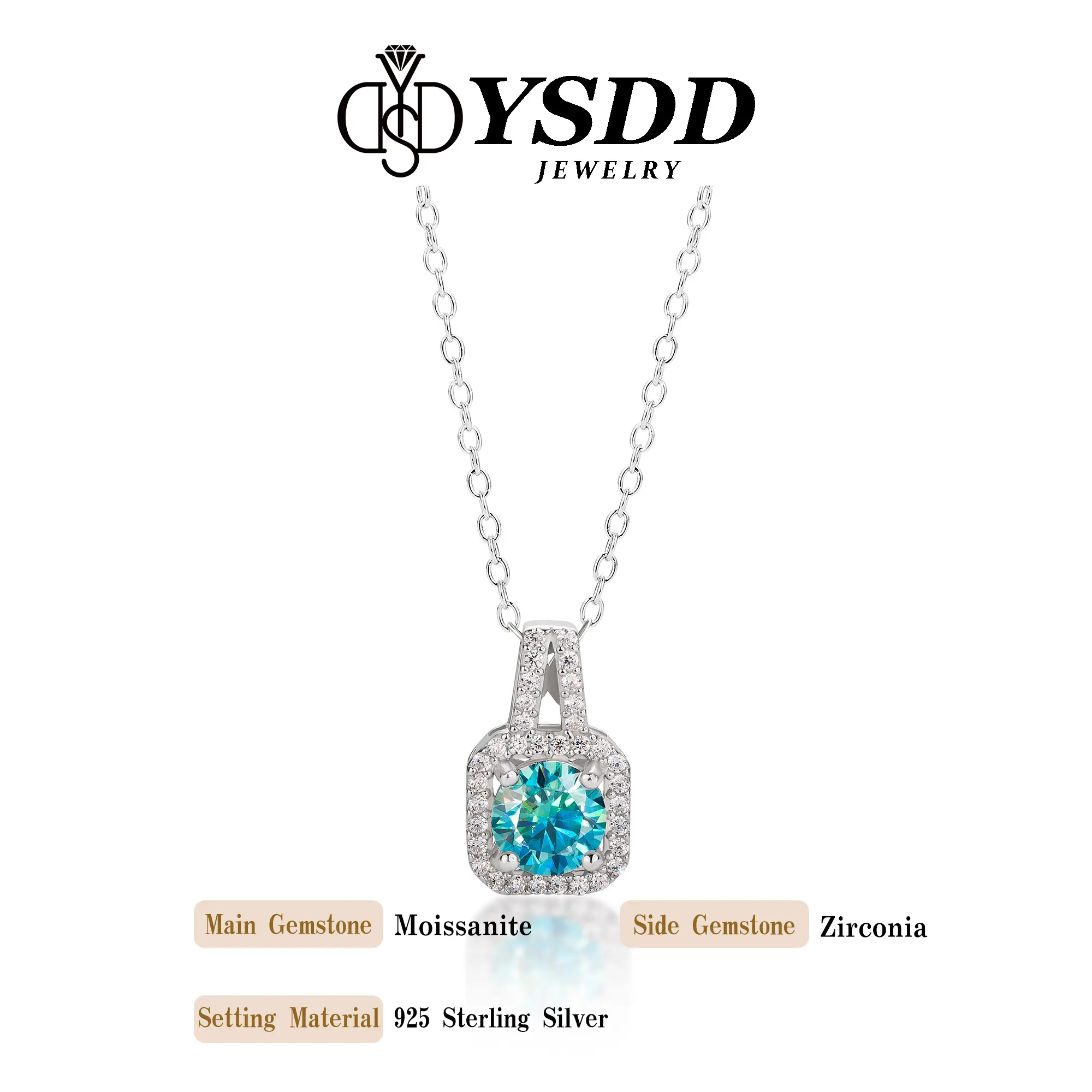 【#86】Neon Blue Moissanite Necklace in 925 Sterling Silver
