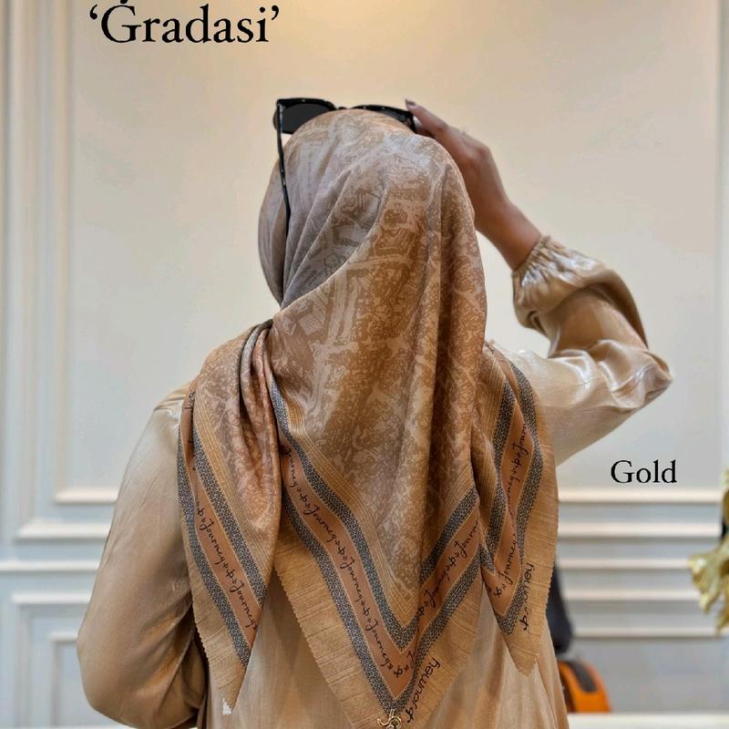 Hijab Segiempat Voal Premium dengan  Motif Gradasi Siap Pakai - Nyaman, Seragam Kerudung Muslim Casual Square 3