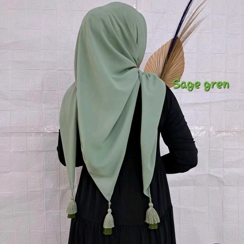 Segiempat tassel jumbo syari size 130x130cm / hijab segiempat pompom viral 6