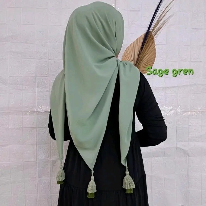 Segiempat tassel jumbo syari size 130x130cm / hijab segiempat pompom viral 5
