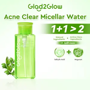 Glad2Glow Acne Clear Micellar Water 130/300ml Mugwort Salicylic Acid Untuk Kulit Berjerawat Pembersih Wajah Make Up Remover Cleansing Water dan Melembabkan Wajah Cleansing Berjerawat Kotoran Kapas Cleanser
