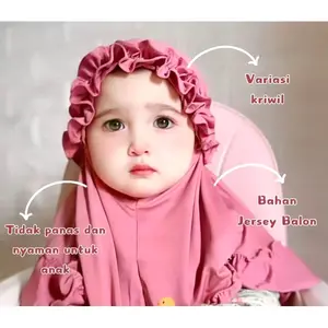 Jilbab  Instan Anak Bayi  Muslim RAINA Kriwil 0-8 Tahun / Hijab Baby / Kerudung Sekolah Anak TK SD Perempuan Cantik Nyaman