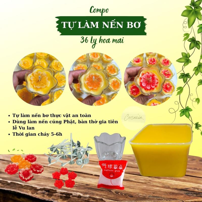 Compo nguyên liệu làm 36 ly nến bơ ly hoa mai cúng Dường Decor Nến Thơm Decor Phòng Phòng Khách Trang Trí Nhà