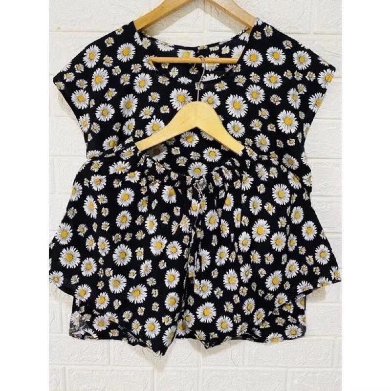 ￼SET PENDEK Baby doll allsize motif leopard macan dan bunga Baju Celana Dewasa Wanita Setelan 0