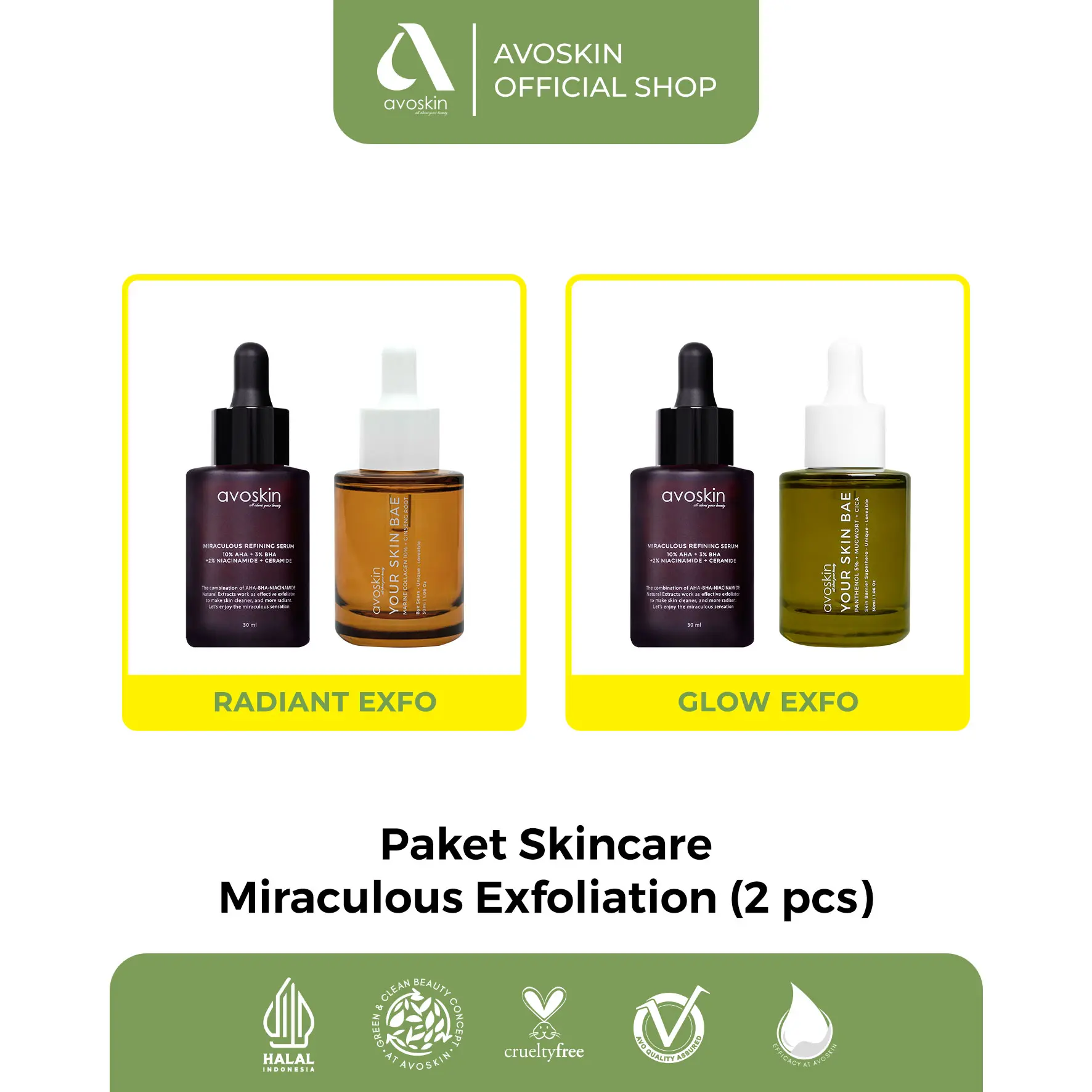 [TC] Paket Skincare Miraculous Exfoliating (2 pcs) - Serum Refining + Serum Your Skin Bae Panthenol Marine (Product NFS by Claim)