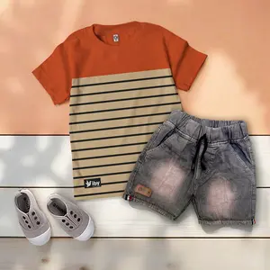 Setelan Jeans Anak Almont Stripe Usia 1-6 Tahun Laki-laki dan Perempuan Motif Salur Kombinasi-Outfit Kasual One Set Katun Parsel