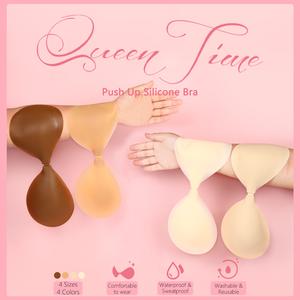 【QUEEN Time】Sticky Adhesive Strapless Bra for Full-Chested Women Invisible Push up Silicone Bra Plus Size for Backless