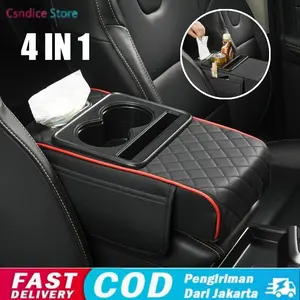 4 IN1 Universal Sandaran Tangan Multifungsi Mobil dengan Kapasitas Besar / Kotak Penyimpanan Konsol / Tas Penyimpanan Jok / Kulit Tahan Air / Cover Tisu