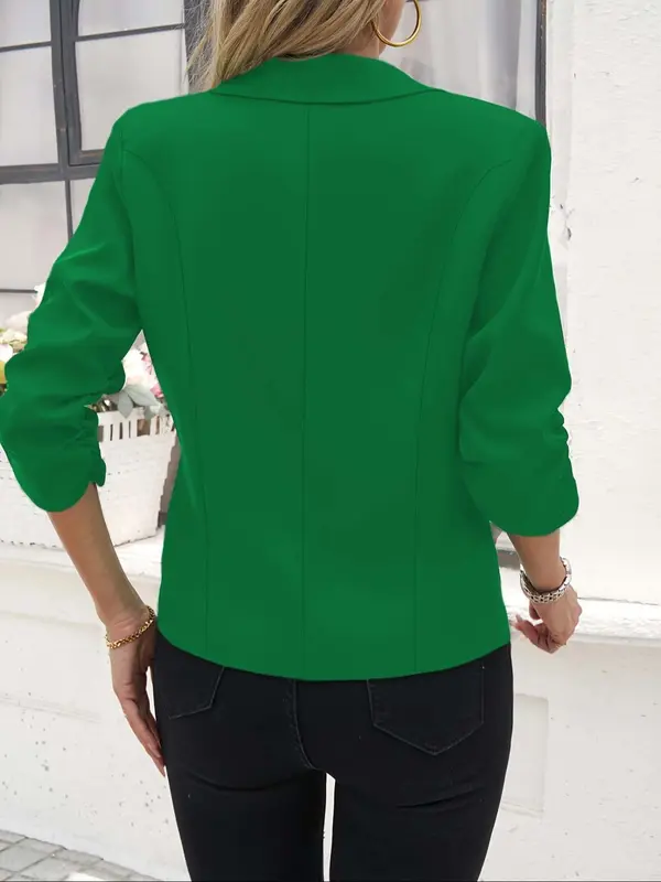 Women's Solid Color 3/4 Sleeve Blazer, Casual Button Front Outerwear for Work Office Business, Ladies Spring & Fall Clothes 1
