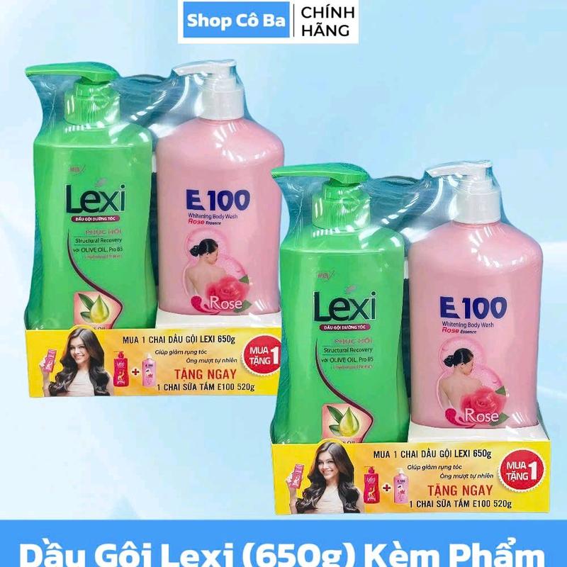 Ưu đãi.. mua 1chai dầu gội LeXi 650g + tặng ngay 1chai sữa tắm E100 520g..có 6 mùi..