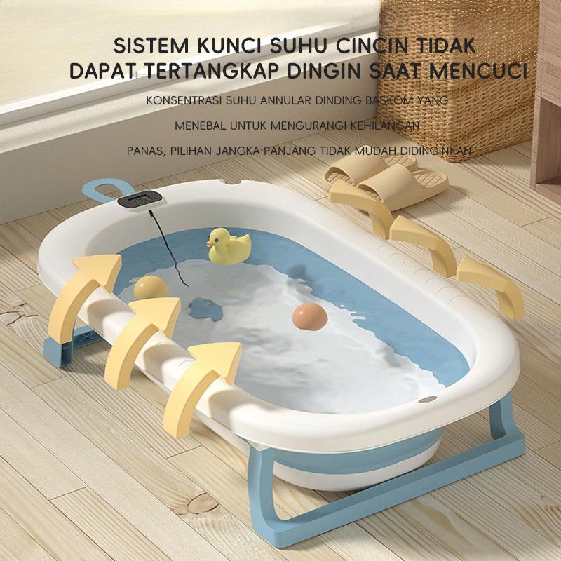 ⚡SUBSIDI 80%⚡ APEXGLOW Bak Mandi Bayi Lipat Portable Dengan Pengukur Suhu & Bantal Mandi Foldable Baby Bath Tub Anti Slip Anti Tenggelam Baby Bath Helper 5