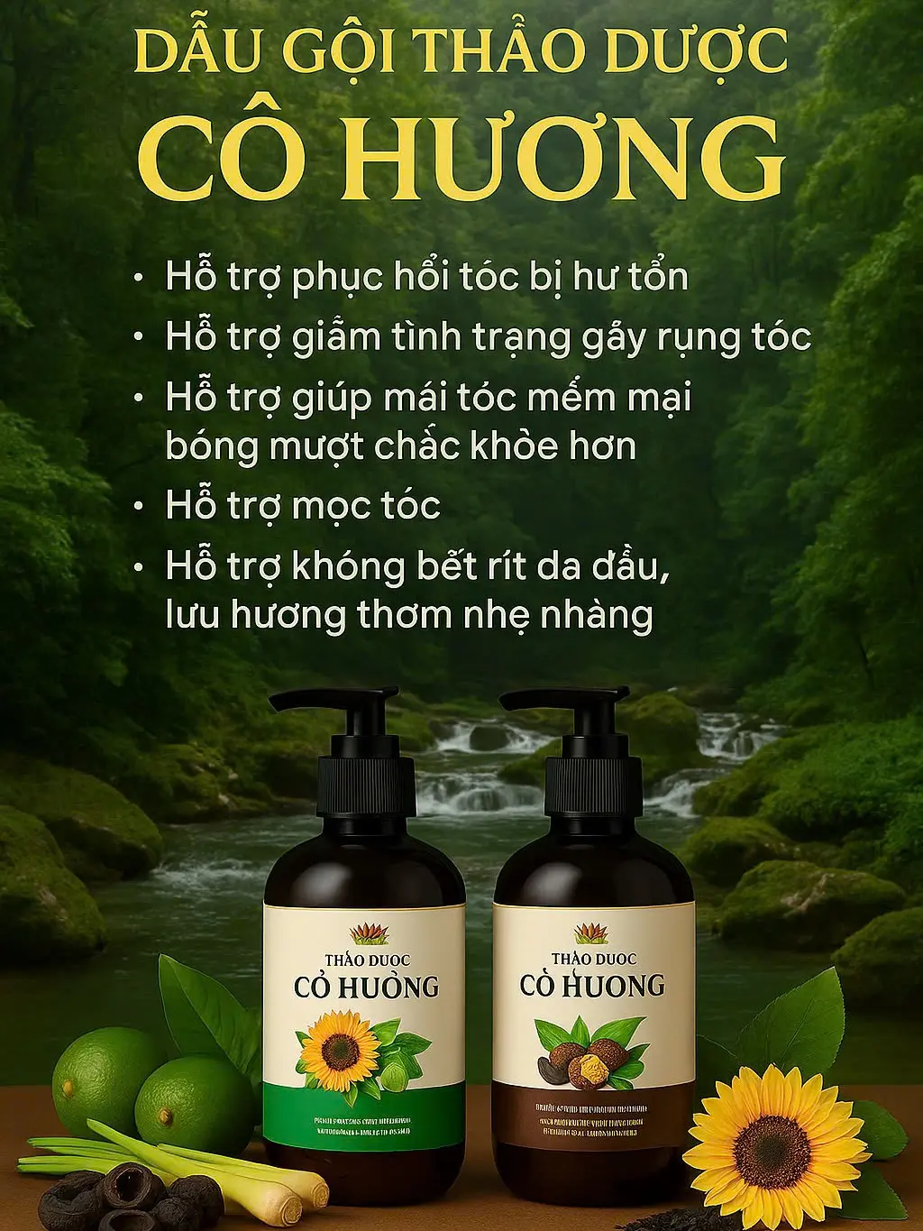 Dầu Gội Thảo Dược Cô Hương Hỗ Trợ giúp tóc mọc và bồng bềnh