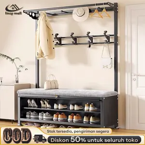 Rak Pakaian Heavy Duty 170cm Rak Sepatu & Topi PortableBangku Multifungsi Anti Lembap 100*36*172CM