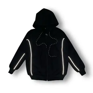 Hoodie reflektif/menyala untuk usia 4 sampai 14 Tahun laki laki perempuan jaket sweater zipper anak unisex 4-12Tahun