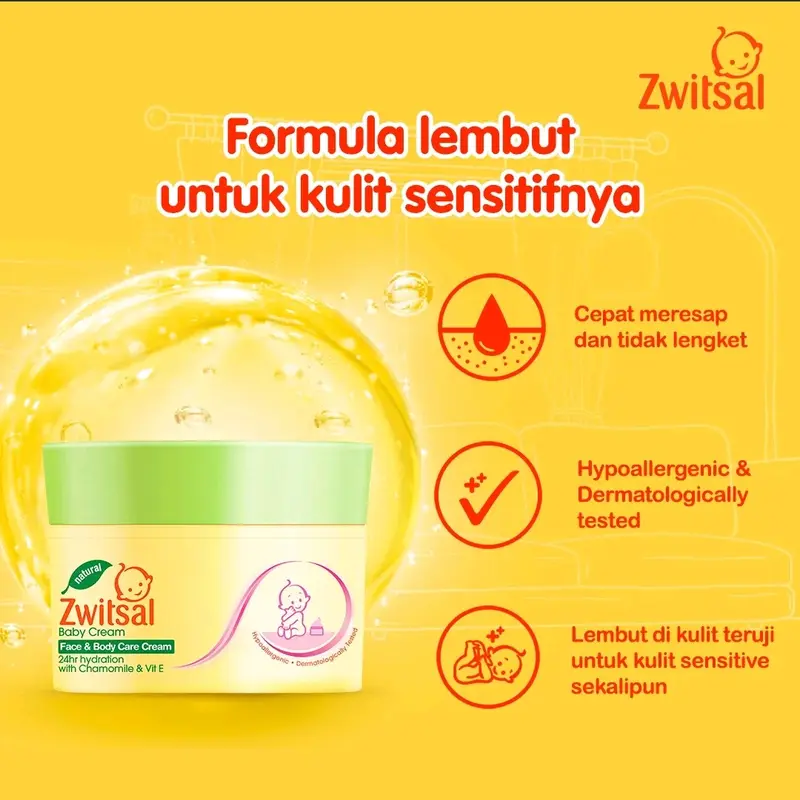 Zwitsal baby face & body care cream 50 gr/ krim wajah & badan bayi anak Ruam Sensitif Kulit zw its 2
