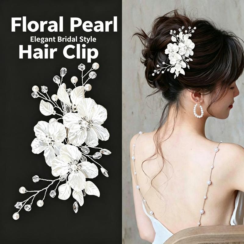 Kẹp tóc hoa ngọc trai kiểu Hàn Quốc – Phụ kiện tóc cưới thanh lịch cho cô dâu.
