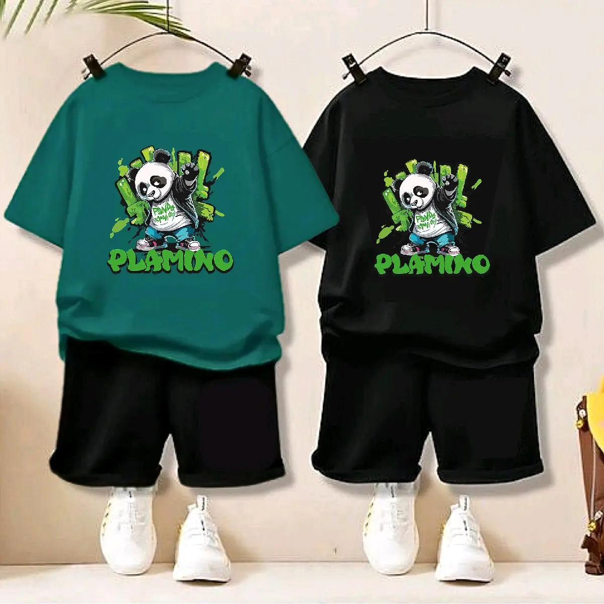 Setelan Anak Plamino Motif Panda Kaos Dengan Celana Fashion