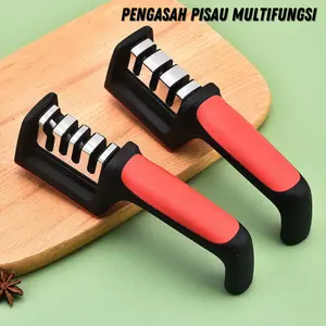 Knife Sharpener Utensil Alat Pengasah Pisau Dapur Hitam Pegangan Ergonomis 4 Tahap Asahan