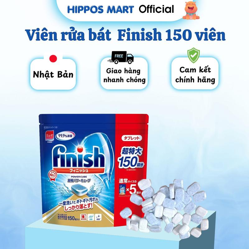 Viên Rửa Bát Finish 150 Viên Nhật Bản Chuyên Dùng Cho Máy Rửa Bát Tiết Kiệm Chi Tiết 99.99% Vi Khuẩn An Toàn Cho Gia Đình - HippoS Mart