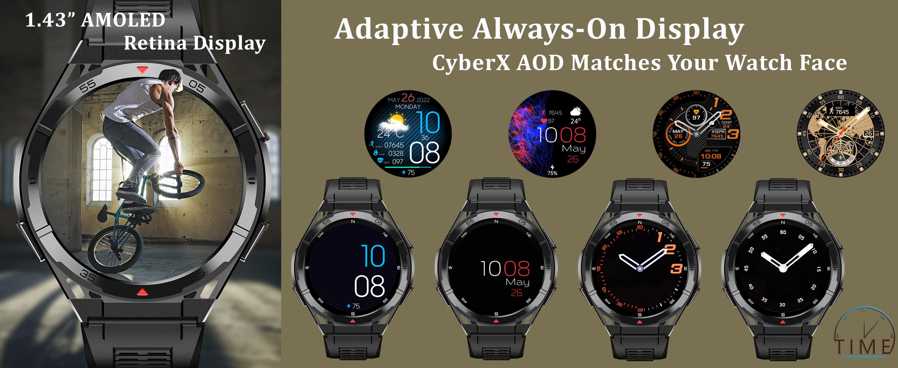 TIMEVER TR2 | 5ATM  GPS Track Map | AOD jam tangan pintar | Pressure/Altitude/Compass Military Smartwatch smart watch Strava