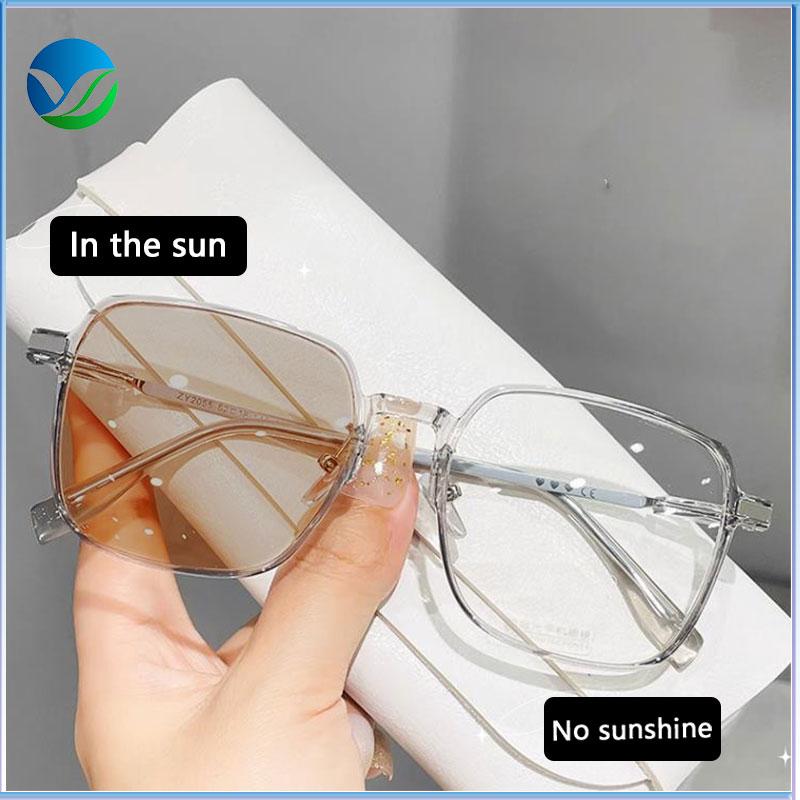 Product Introduction of Anti-blue light color-changing glasses, filtering UV400 ultraviolet rays, fashionable metal frame, large frame and high appearance, slimming and smooth appearance 2