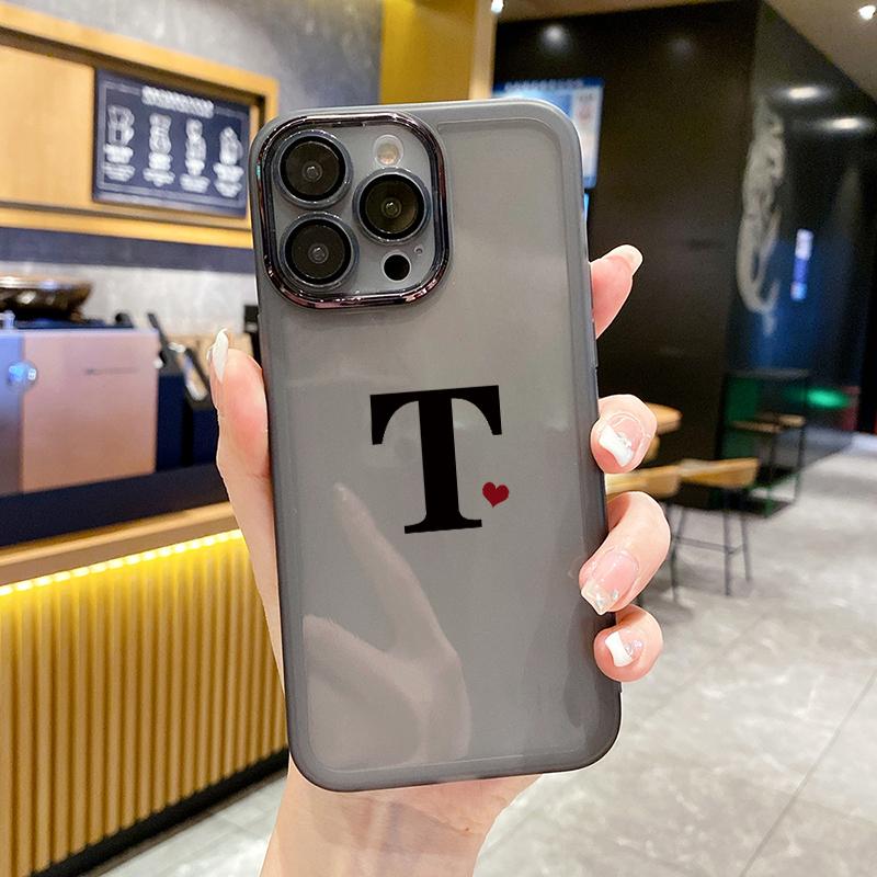 Ốp điện thoại di động phù hợp cho iPhone 11, 12Pro, Xs, XR, XsMax, 13, 14Plus, 15ProMax, hình trái tim chữ T, kim loại trong suốt có màng silicon bảo vệ ống kính chống sốc