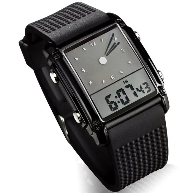 Jam Tangan Trendy Digital Analog Pria 0814G Black/Silver Waterproof  Stainless Watches Default