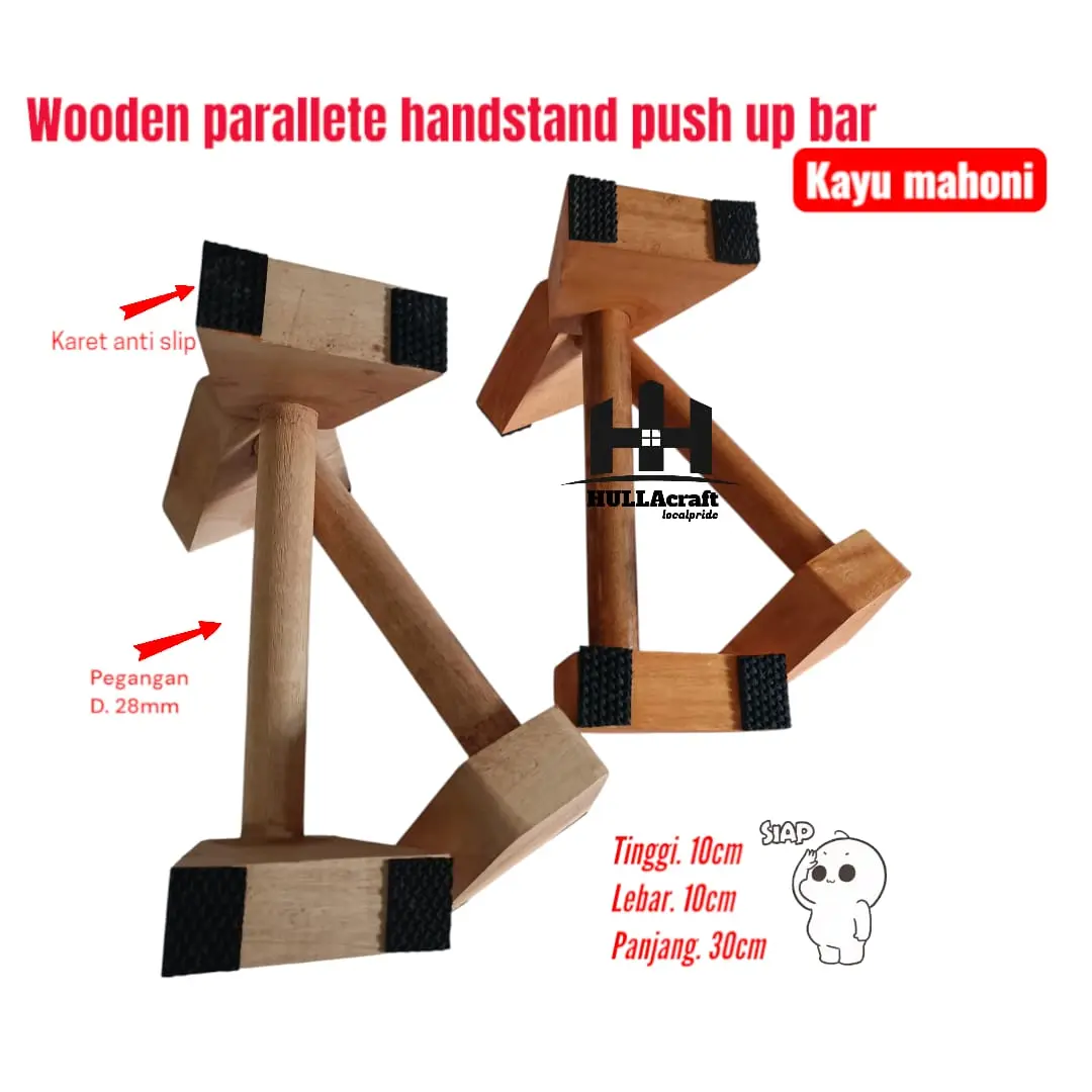Wooden Parallele Handstand Push Up Bar Kayu Mahoni Ukuran 30x10x10cm 1 Pasang Alat Fitness Tangan Outdoor Natural & Cat Kayu Anti-Slip 100kg
