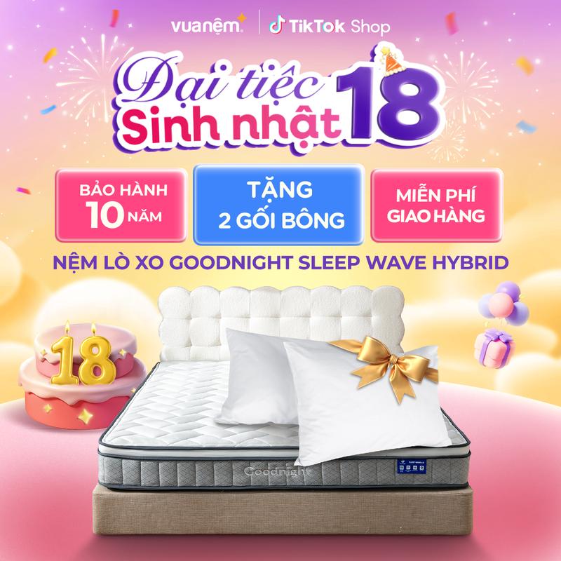 ( Tặng 2 gối bông) Nệm lò xo đa tầng Goodnight Sleep Wave Hybrid VUA NỆM, lò xo túi độc lập, cách ly chuyển động, cao 20cm, bảo hành 10 năm (Chỉ bán Online) nemgiare