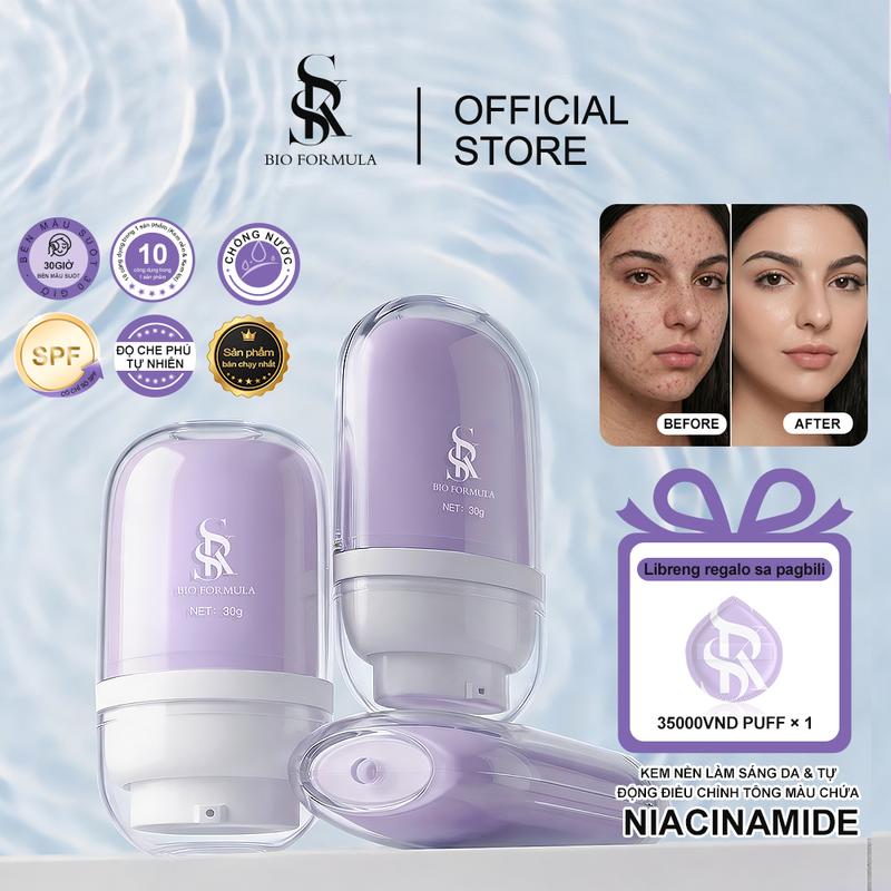 SKS BIO FORMULA  Kem Nền Niacinamide Đổi Màu – Mỏng Nhẹ, Không Bệt, Tự Nhiên Như Da Thật | Dưỡng Sáng Da, Che Phủ Mịn, Không Gây Mụn | Không Trôi 30H, Không Xuống Tông