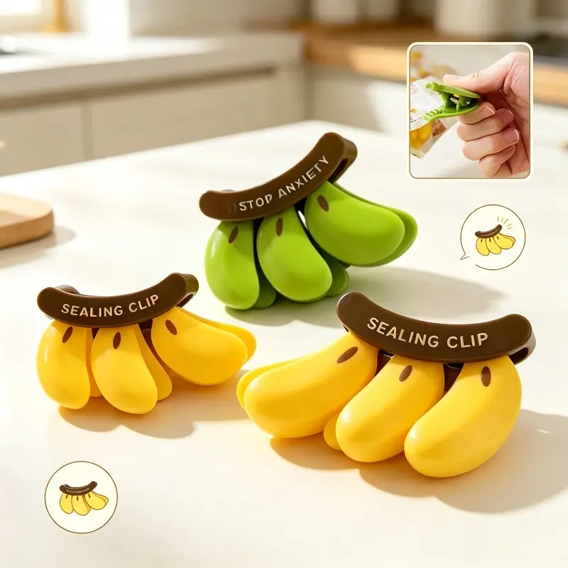 Klip Segel Magnetik Kulkas Motif Pisang Kartun / Klip Segel Multifungsi / Kedap Air Kreatif / Segel Makanan Magnetik Kartun 3D Untuk Kulkas
