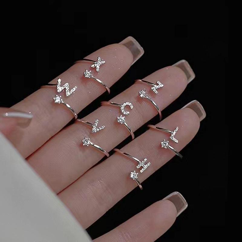 A-Z Letter Adjustable Opening Ring Women Couple Alphabet Name Men Initials Rings Wedding Finger Jewelry 1