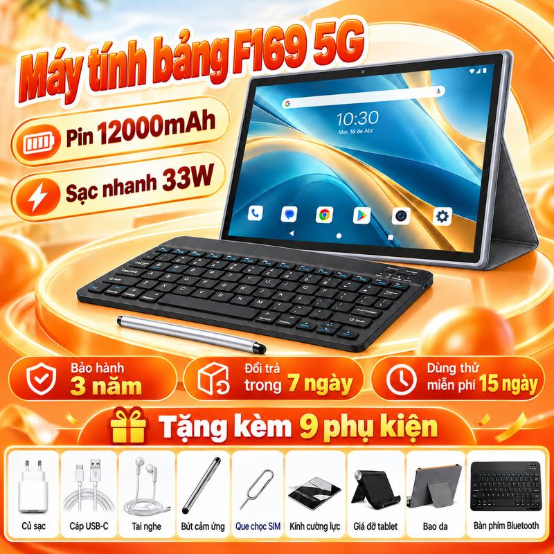 Tablet F169 Máy Tính Bảng Màn Hình HD 10.3 Inch, Hỗ Trợ 2 SIM 5G, Phục Vụ Học Tập, Đọc Tài Liệu Và Giải Trí