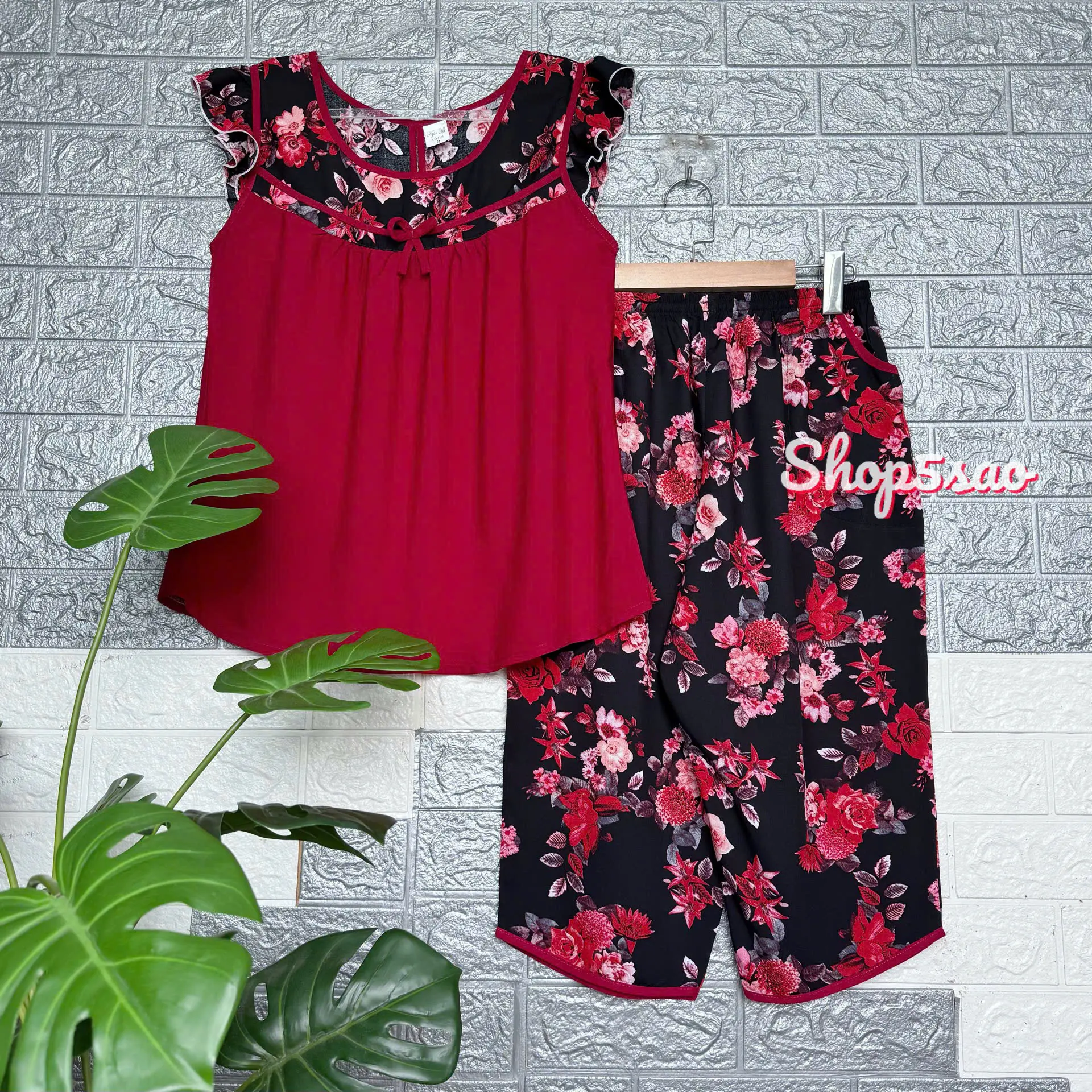 Bộ lanh mặc nhà, đồ bộ tole nữ SHOP5SAO phối màu cao cấp (58-75kg) Women Đồ mặc nhà