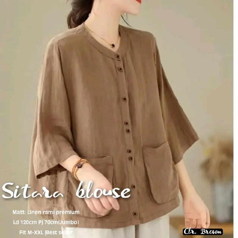 Bajoe.koe - Sitara Blouse Wanita Kekinian Atasan Jumbob Bahan Linen Busui 1