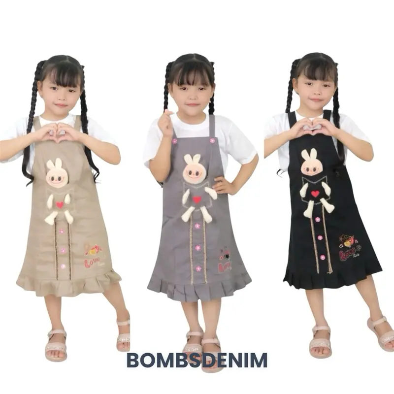 Overalls Jumpsuit Jeans Anak perempuan Variasi Boneka 1-8 Tahun Combed Lengan 6