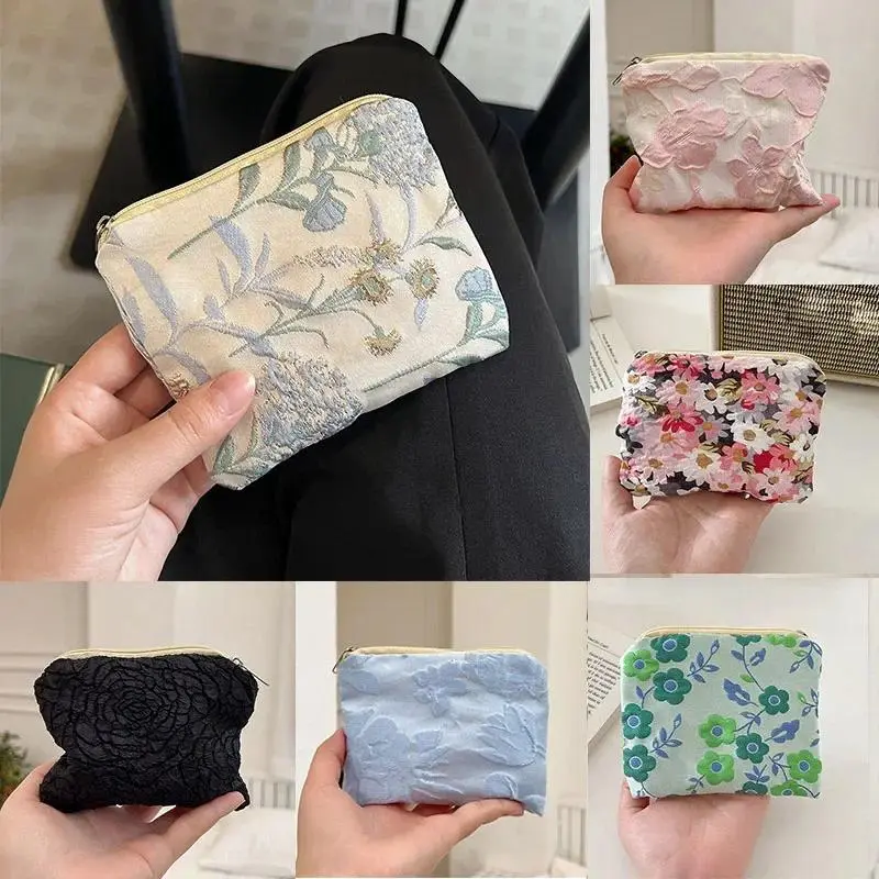 Mini Coin Key Purse Storage Bag Zipper Money Card Holder Bags Small Flower Printed Girls Lipstick Earphone Sanitary Napkin Pouch