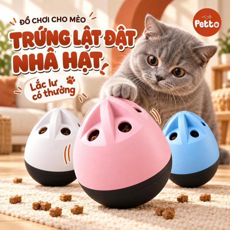 Đồ Chơi Trứng Lật Đật Cho Mèo Nhả Hạt Thông Minh Đồ Chơi Vận Động Thú Cưng, Giảm Căng Thẳng