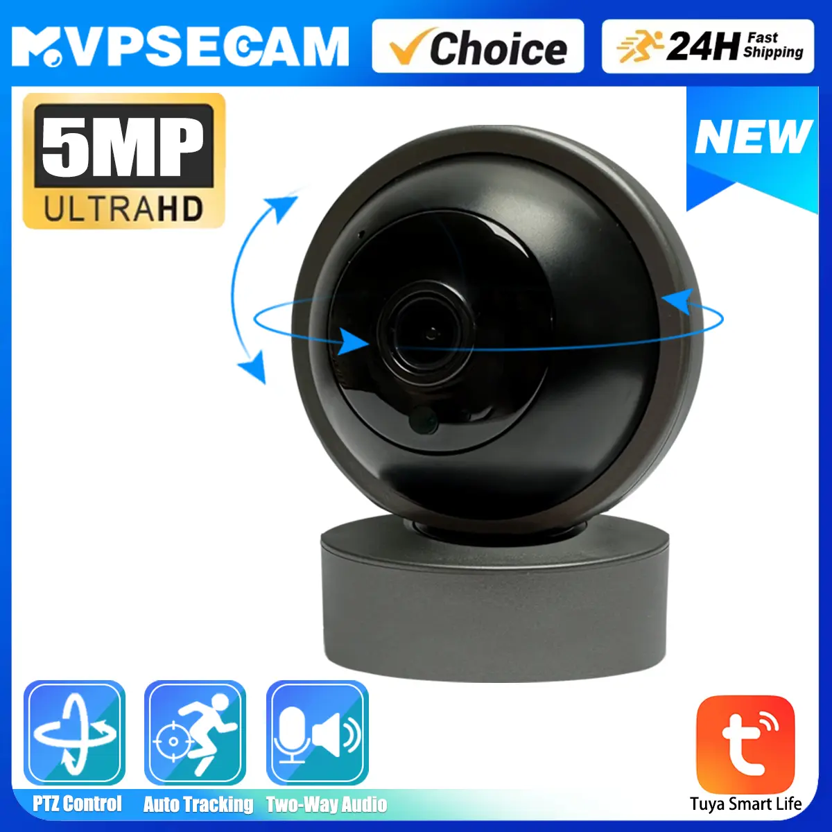Tuya Smart Life Camera 5MP Wifi Monitoring Via Infrared Mobile Phone Night Vision 360°Tracking PTZ Surveillance Camera Security