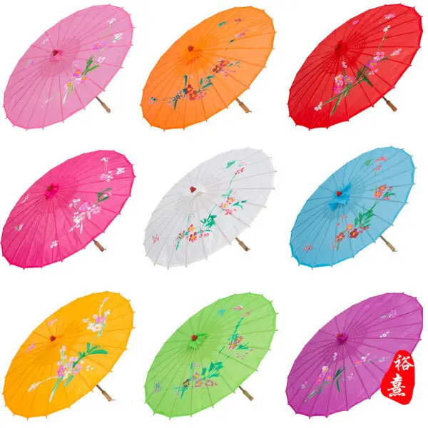 Payung Nari Kecil Diameter 58 cm Bahan Kain China Jepang Korea Dekorasi Imlek Gagang Kayu Bambu Murah