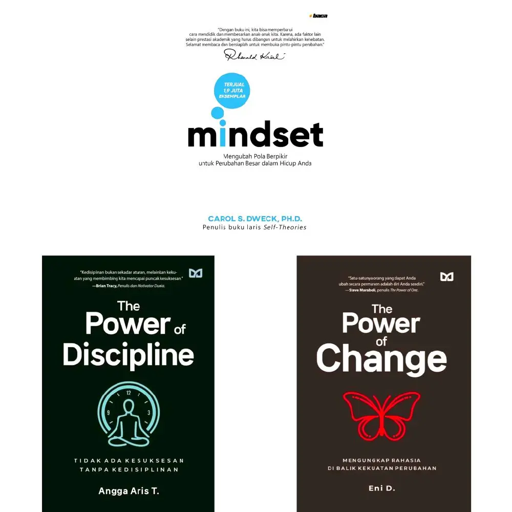 PAKET 3 BUKU MOTIVASI BESTSELLER : MINDSET + THE POWER OF DISCIPLINE + THE POWER OF CHANGE