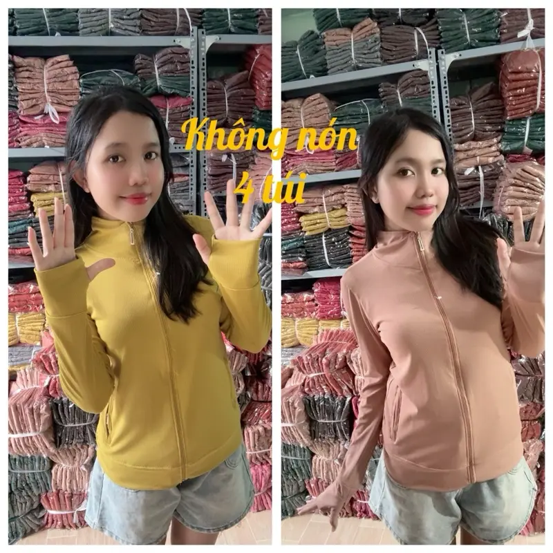 (CỔ TRỤ )Áo khoác thun tăm CỔ TRỤ ôm gọn 4 túi