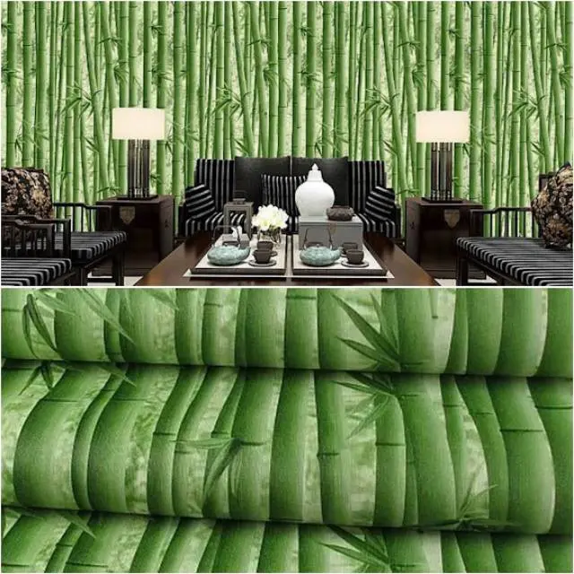 COD WALLPAPER DINDING MURAH MOTIF DAUN BAMBU KAYU UKURAN 45CM X 5 METER.