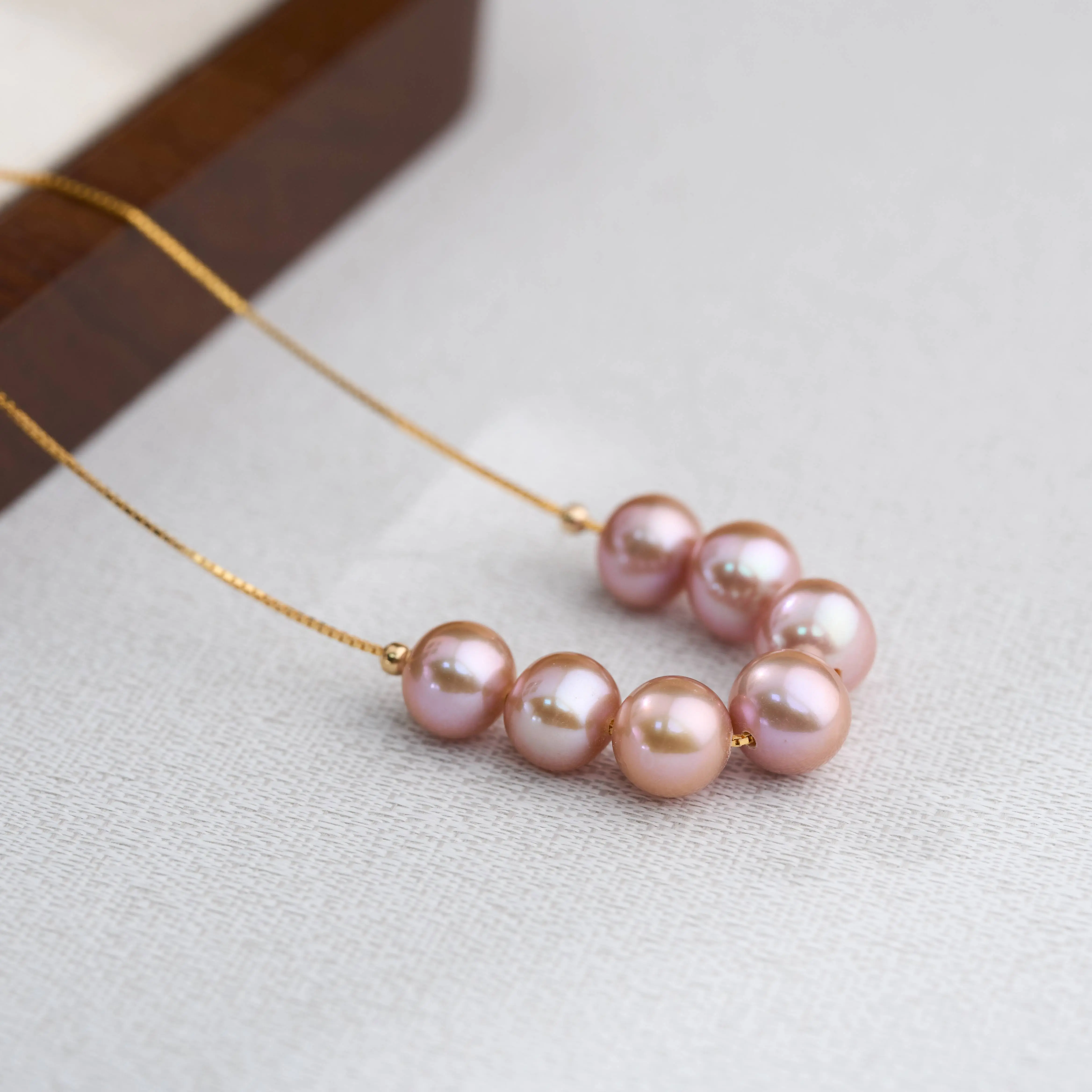 shuiyuS925 Silver Freshwater core-free purple "7 Pearl Smile" Pearl necklace 6-8mm near round concealer ZH12493