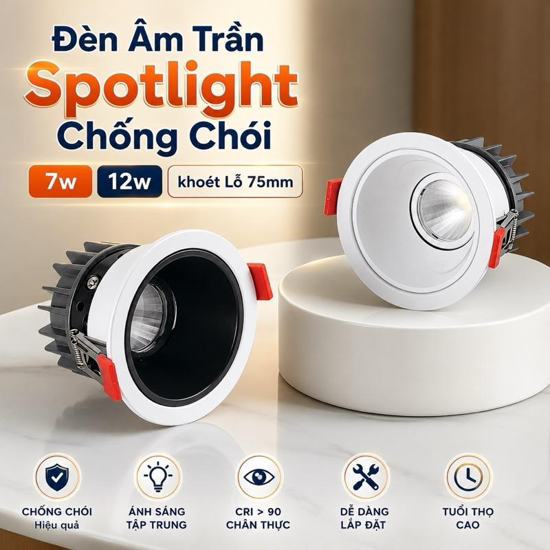 Đèn Led Âm Trần Chống Chói Spotlight 12w 7w xoay góc Chip COB trang trí phòng…