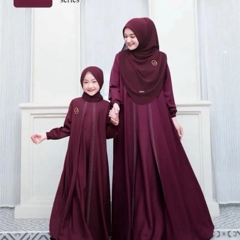 NAUREEN SERIES DRESS GAMIS PESTA SARIMBIT COUPLE KIDS AND MOM BAHAN CERUTY BABYDOLL FULL PURING baju 0